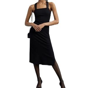 Anthropologie Black Midi Dress back corset style lace up. Classic dress